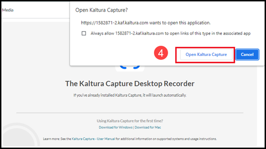 open Kaltura Capture dialog